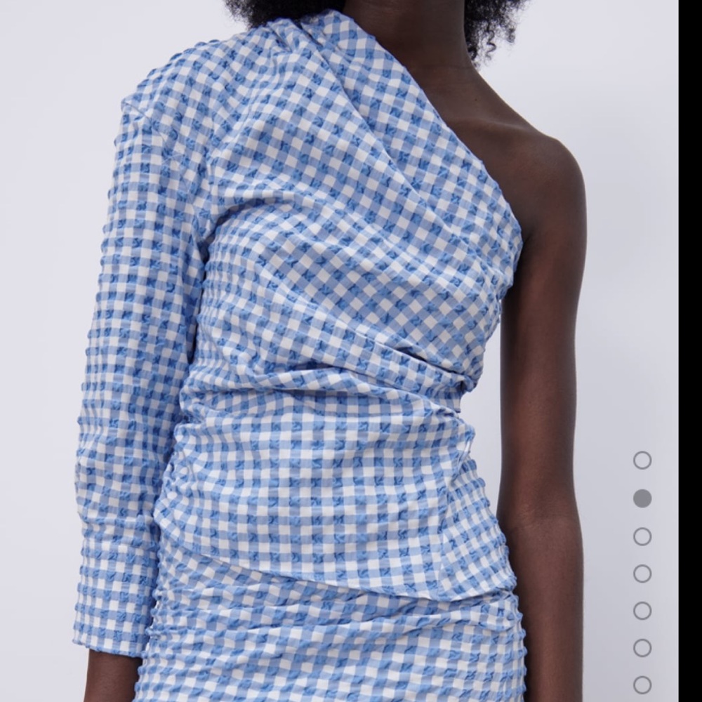 ZARA BLUE GINGHAM ASYMMETRICAL BLOUSE